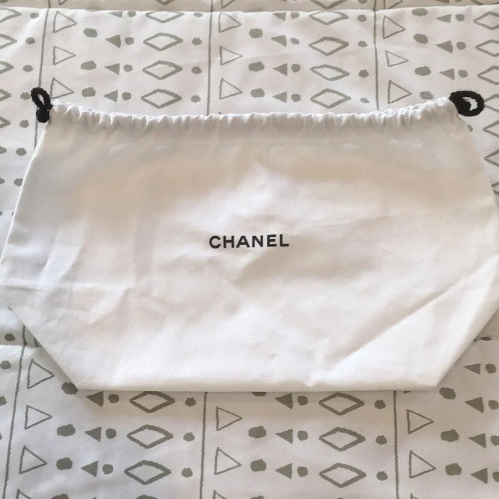 New Chanel White Cotton Drawstring Pouch Dust Bag Storage Bag